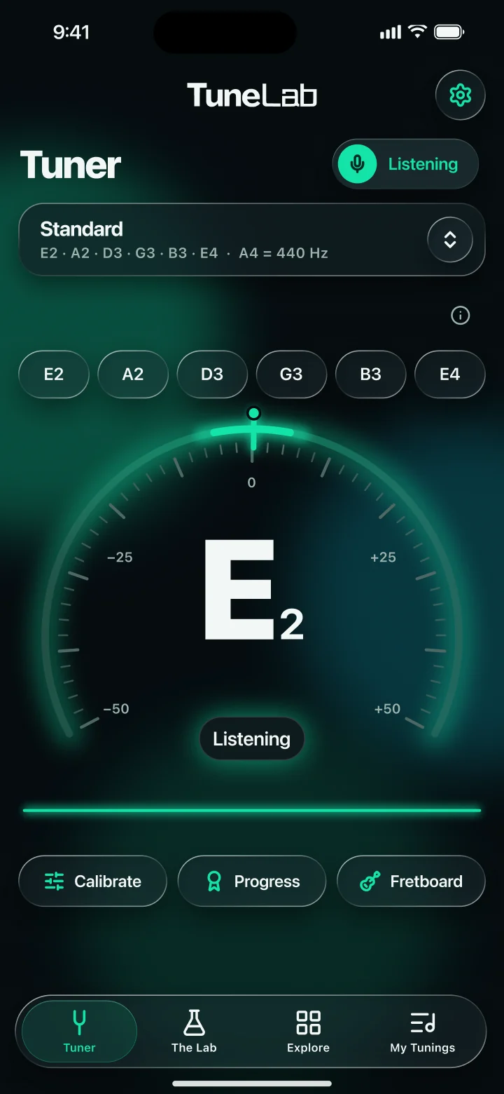 Tuner listening for a string